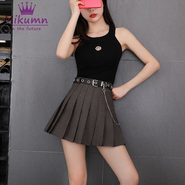 

2019 summer women harajuku pleated skirt punk style female high waist a-line mini short skirt with belt plus size saias feminina, Black