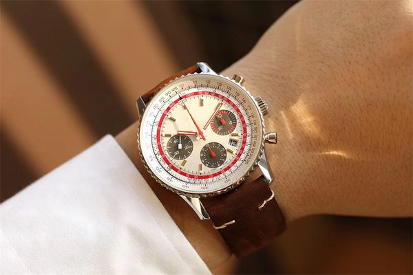 

aviation flight chronograph fully automatic 7750 mechanical watch men's watch this is the first capsule series, flight navigation calcu, Slivery;brown