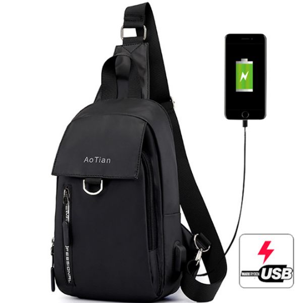 

2019 new usb men's bag casual messenger bag waterproof practical men chest bags fashion shoulder bags