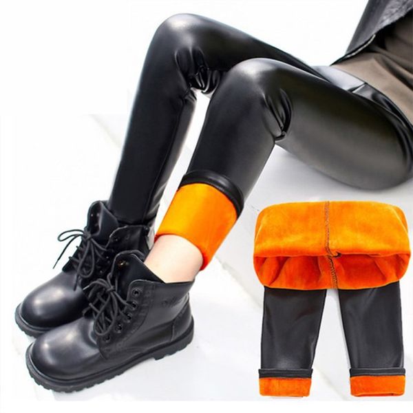 

thick fleece warm kids leggings for girls pants winter girl clothes fashion sports pants trousers faux leather elastic 2t-11t, Blue