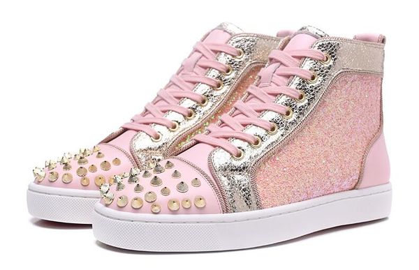 

spikes high red bottom pik pik studded sneakers shoes womens men luxury designer flat casual red sole autumn winter casual cs4, Black