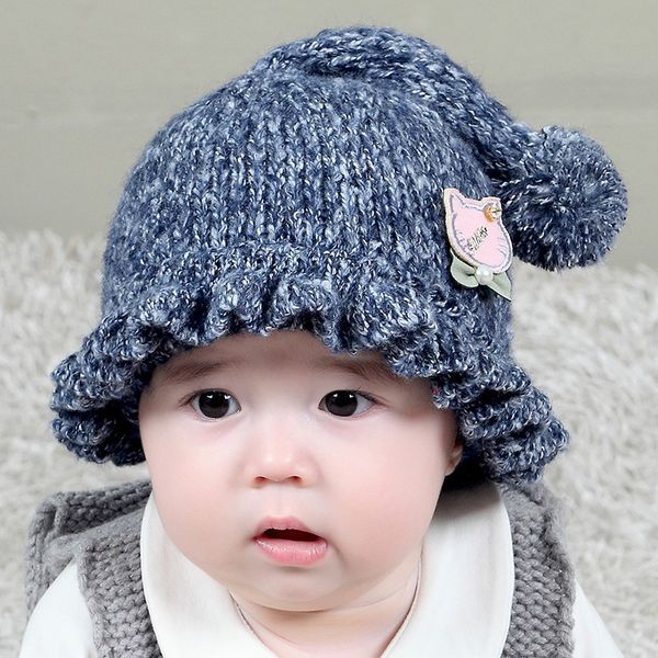 

long tail lace babe han feng infant bay hat knitted hat baby wool mz2410, Yellow