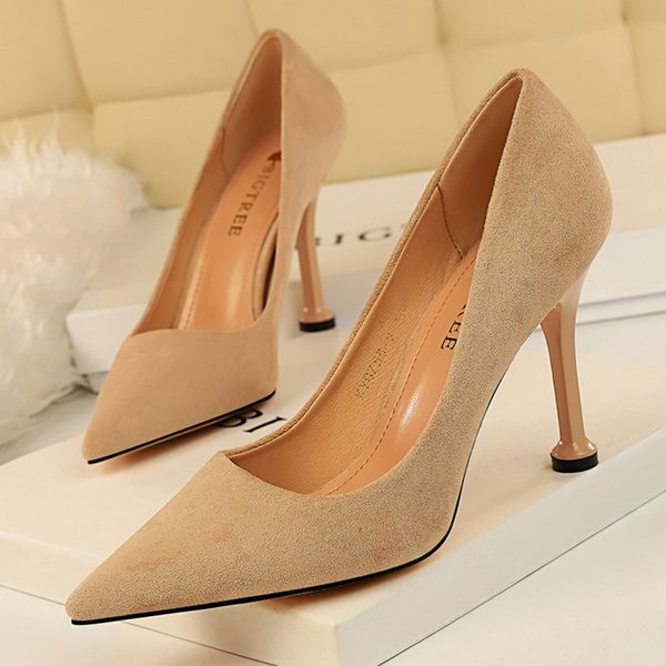

dress shoes 2021 women high heels pumps suede classic wedding pointed ladies female heel, Black