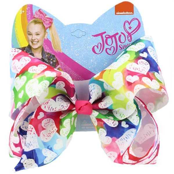 

8" jojo bows for girls jojo siwa large printed hair bows for girls with clips bowknot handmade fashion hair accessories, Slivery;white