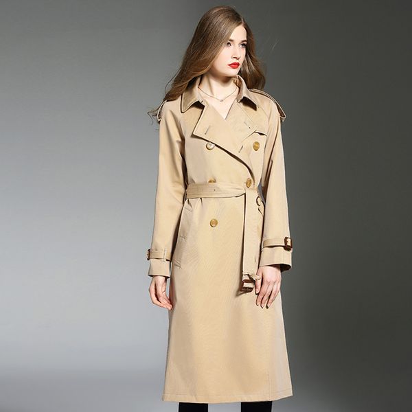 

2019 trench women fashion fall coat women long coat plus size windbreaker trench for clothes khaki waterproof jacket, Tan;black