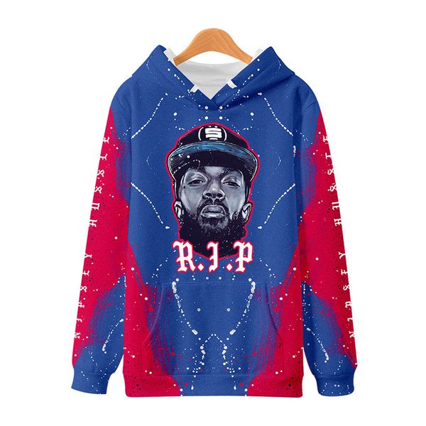 

rip nipsey hussle mens sweatshirts 3d digital printed with hat hip hop rapper fshion casual homme clothing, Black