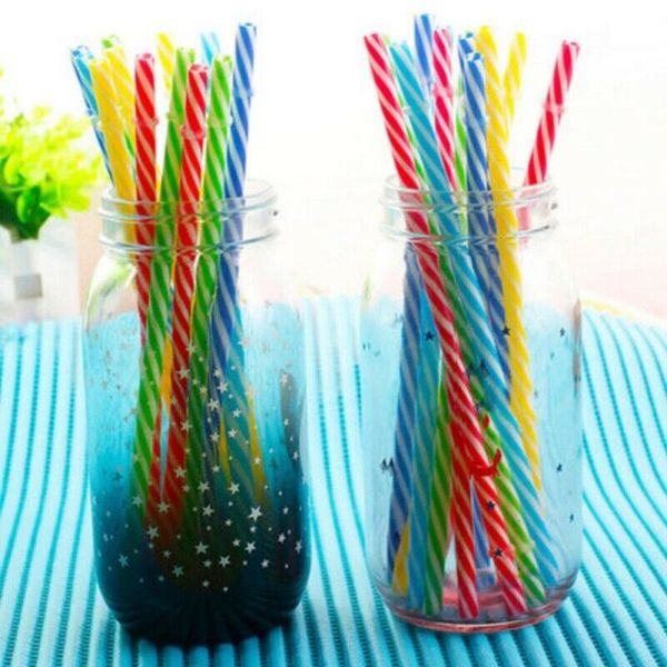 

2019 new 10pcs colorful reusable hard plastic stripe drinking straws party decoration drink straw wedding party decoration event