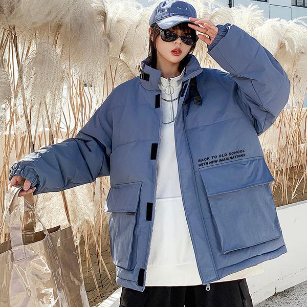 

autumn 2019 and winter new korean version of the collar large pocket solid color couple loose trend coat jacket, Black