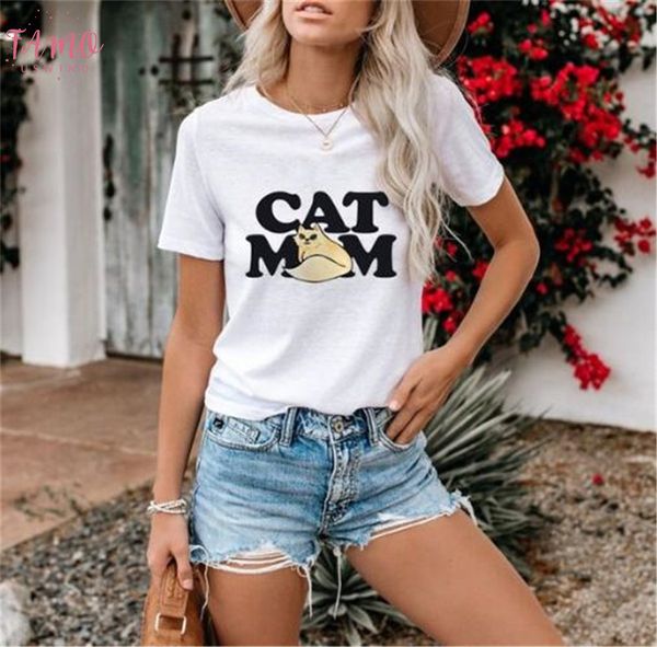 

harajuku woman t shirt cat mom short sleeve round neck summer drop shipping good quality, White