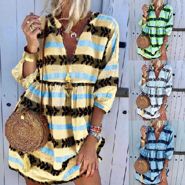 

rush european and american women's fashion printing middle sleeve dress for cross-border exclusive use, Black;gray