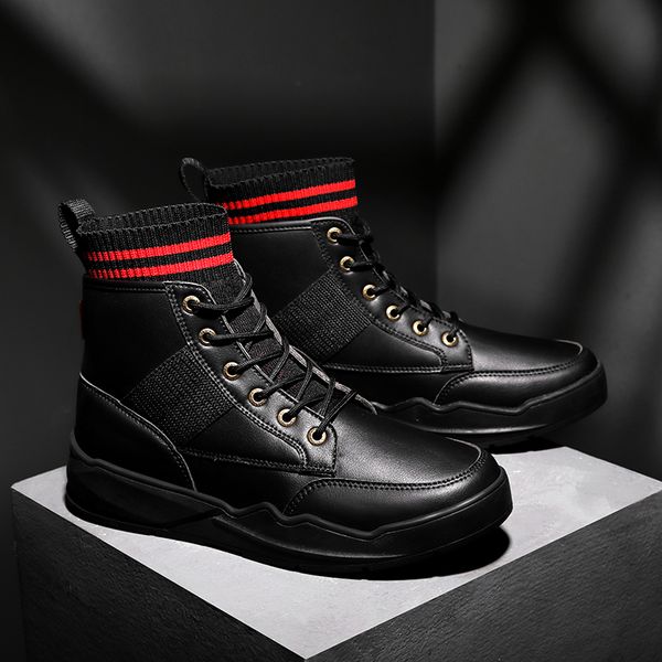 

men leather boots comfortable winter warm shoes male motorcycle men ankle boots oxfords snow shoes work, Black