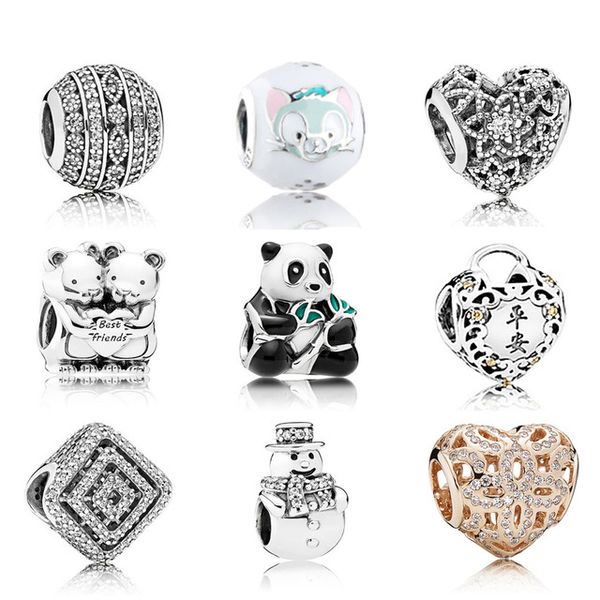 

new 100% 925 sterling silver pandora love the panda hollow out crystal charm beads fit bracelet diy bracelet the factory wholesale, Black