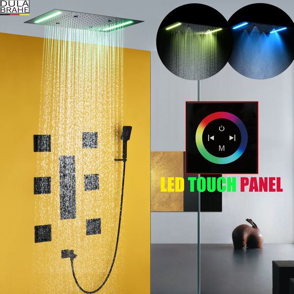 Conjunto de torneira termostática para banheiro, sistema de painel misturador de chuveiro, teto de banheiro, cabeça de chuveiro com tela sensível ao toque de LED