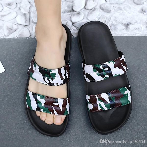 

luxury slide summer fashion wide flat slippery with thick sandals slipper men sandals designer shoes flip flops slipper camouflage flip flop, Black