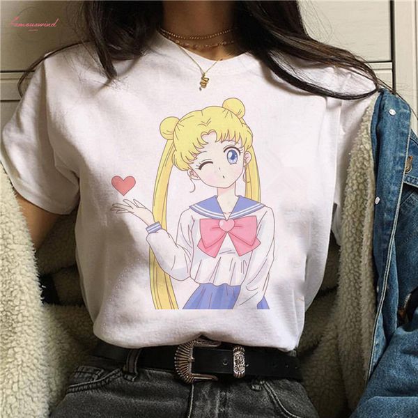 

sailor moon kawaii t shirt women harajuku ullzang cute t shirt 90s graphic aesthetic tshirt korean style cute tees modal female, White