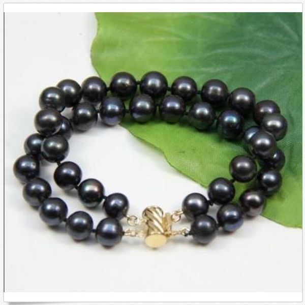 

the only 9-10mm round south sea pearl bracelet 14k gold clasp 7.5-8 inch, Black