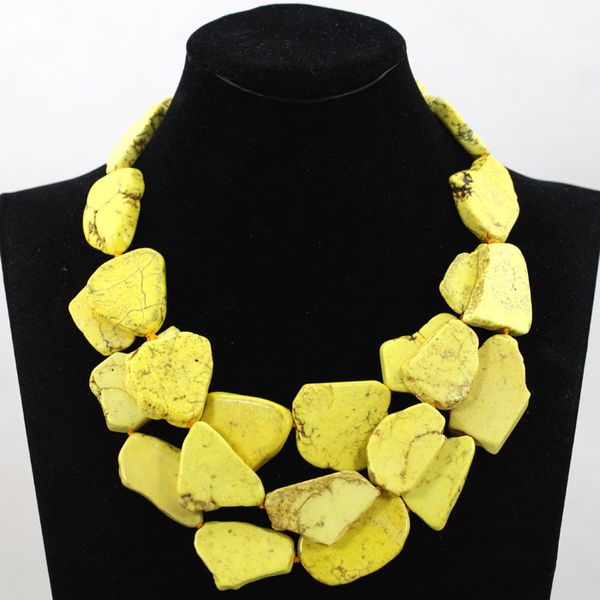 

superior yellow chunky statement necklace natural stone stone bold party necklace jewelry 5 colors tn143, Golden;silver