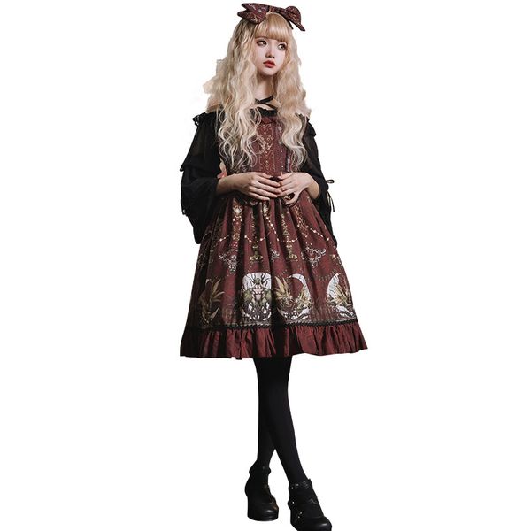 

lolita dress dark girl tower vintage jsk, Black;red