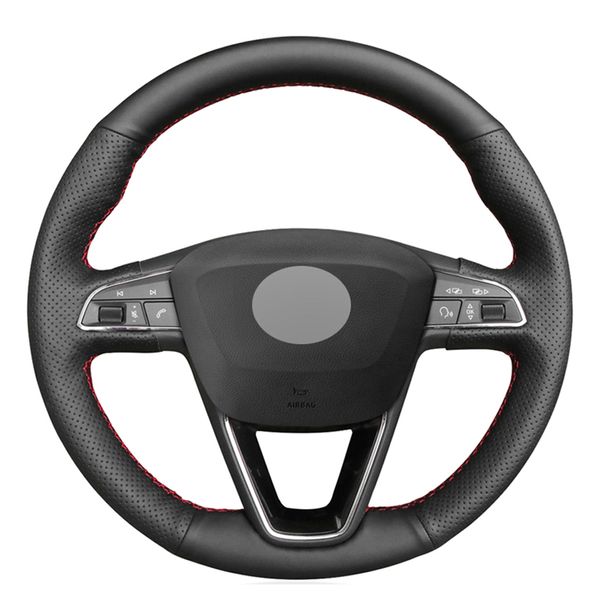 

black pu faux leather diy car steering wheel cover for seat leon 5f 3 2013-2019 ibiza 6j tarraco arona ateca alhambra