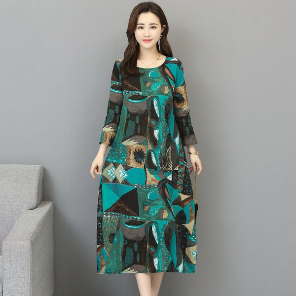 

2019 new summer women long dress casual loose graffiti print female maxi dresses cotton linen elegant ladies vestidos robe femme, Black;gray