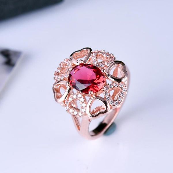 

ladies jewelry wedding rings for women red oval stone heart-shaped engagement ring bridal accessories, Slivery;golden