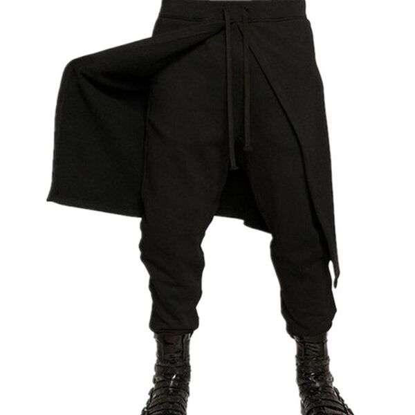 

men's long casual pants 2020 new pants fashion personality stitching loose sweatpants plus size, Black