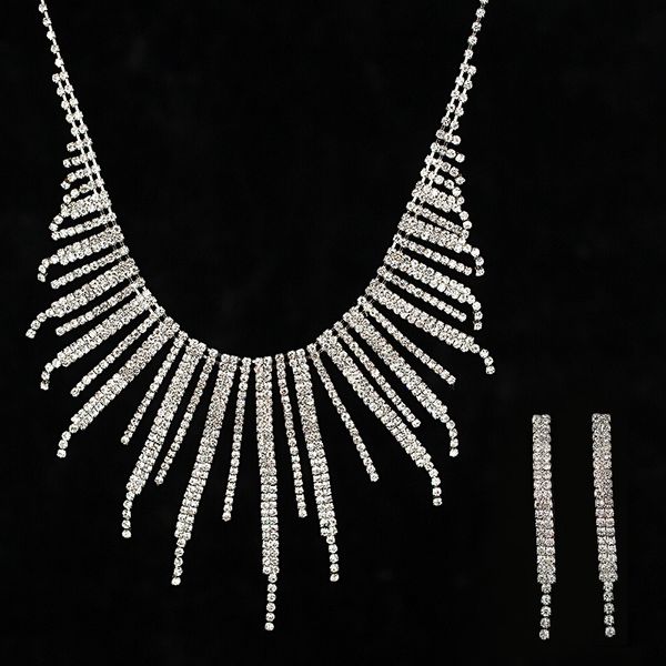 

fashion fully-jewelled tassels necklace earrings suit wind pendant product sweater chain, Black