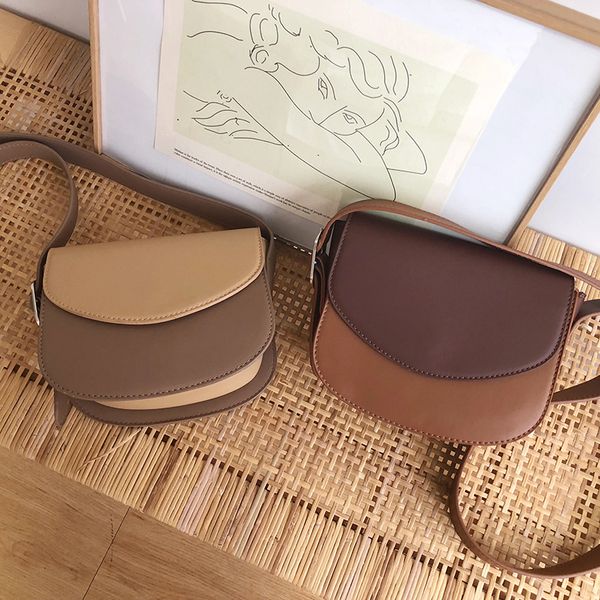 

2020 корейской версия подбора цвета плеча сумки ретро pu небольшой мешок мода дикого полукруг женского седла