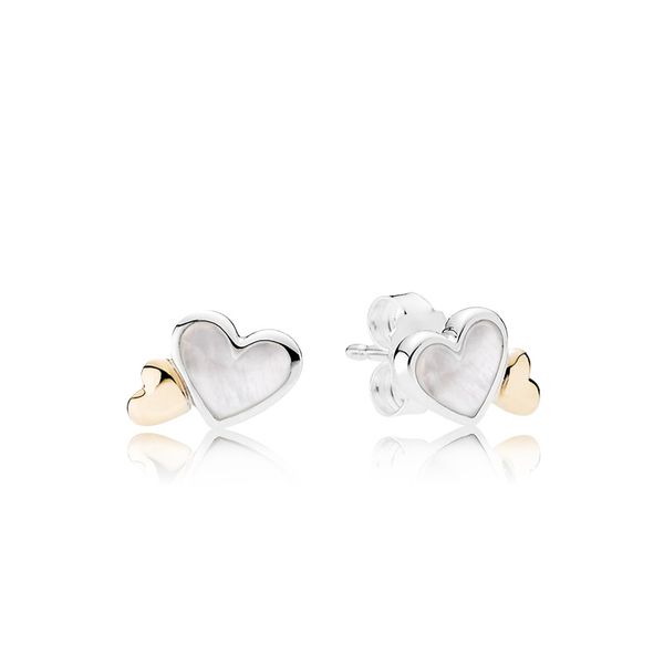 

authentic 925 silver white heart stud earrings for pandora cz diamond wedding 14k gold earring with original box set, Golden;silver