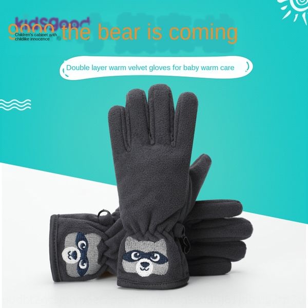 

2020 cartoon bear warm and gloves gloves winter embroidery flannel plastic particles anti-skid outdoor windproof warm cute pattern, White