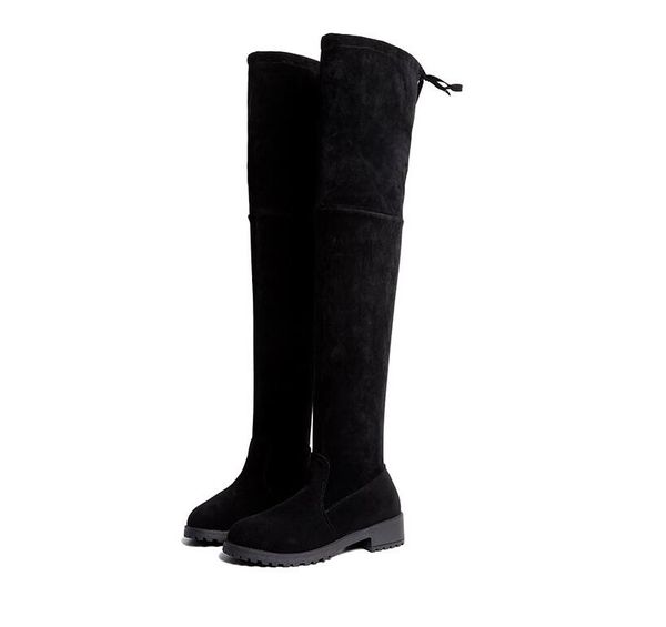 Heißer Verkauf-r Die Knie Schnee Stiefel frauen Schnüren Low Heels kleid Oberschenkel Hohe Stiefel schuhe Winter frauen Stiefel mujer 581