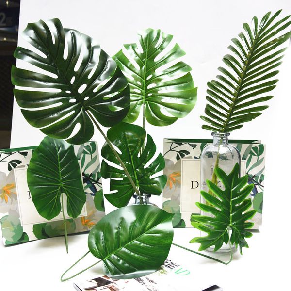 

10pcs tropical monstera palm leaves artificial plants home garden decoration fake leaf wedding pgraphy props green leaves