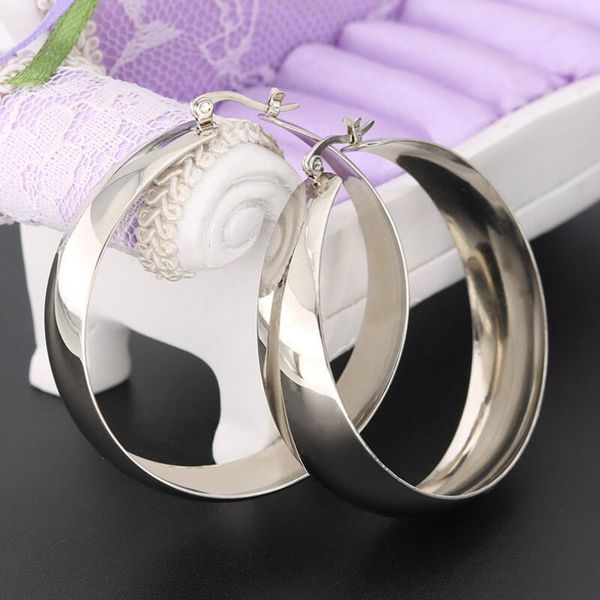 

hoop & huggie european and american fashion exaggerated titanium steel earrings stainless wide edge big ear trend round, Golden;silver
