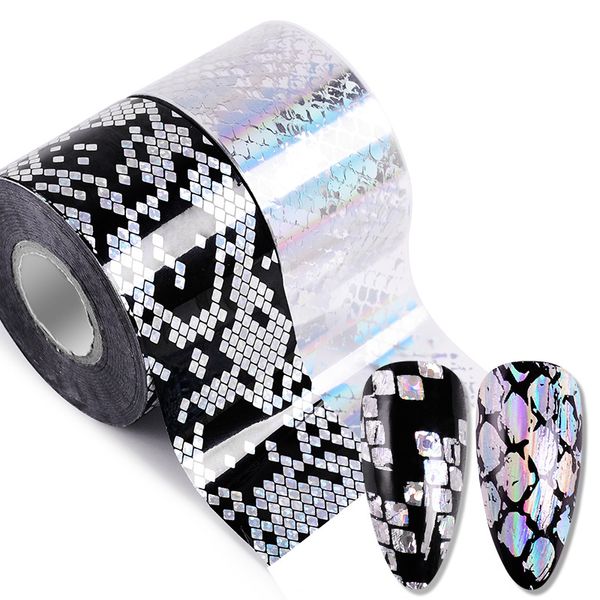 

4cm*120m charm snake skin foils for nail holographic transfer foil wraps sticker decals starry paper manicure decor nail art tip, Black