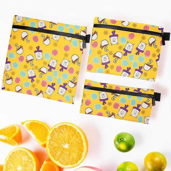 

3pcs/set kids lunch bags s m l size reusable sandwich snack bag easy to clean waterproof pul fabric washable lunch bags