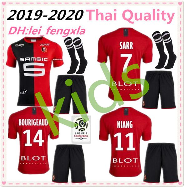 

19 20 kids kit stade rennais soccer jerseys 2019 2020 rennes maillot de foot#7 sarr#11 niang#14 bourigeaud#21 andre#23 hunou football shirt
