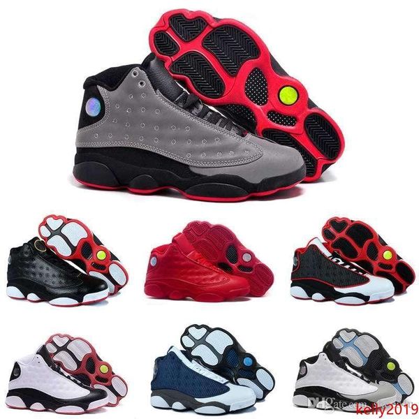 

with ]wholesale famous trainers 13 xiii 13s hologram men's sports basketball shoes barons (white black grey teal)us