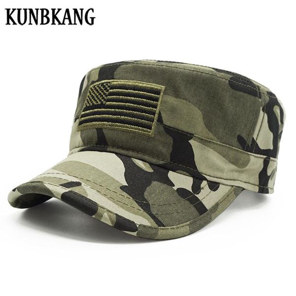 

kunbkang new tactical camouflage cap men baseball cap usa flag snapback hats trucker bone adjustable army camo flat cap male obdwc, Black;white