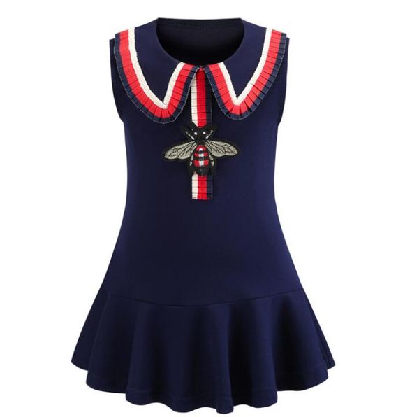 Abbigliamento per bambini europei e americani primavera ed estate nuovi risvolti abito in cotone per ragazze in cotone romano in stile college WY650