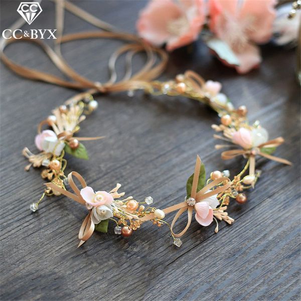 

cc flowers crowns tiaras hairbands sweet style garland wedding hair accessories for bridal bridesmaids jewelry handmade diy zm81, Golden;white