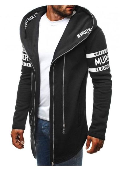 

autumn and winter new fashion trend men's casual jacket multi zipper shirt letter printing hooded sportswear trend casual wear, Black