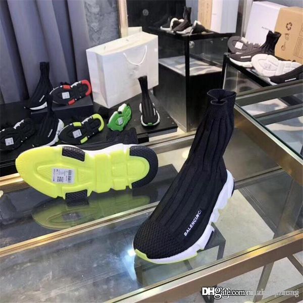 

19ssbalencia design speed runner trainers black mesh with yellow and black bottom turnschuhe sock flat trainer sneakersd with original box, Blue;gray