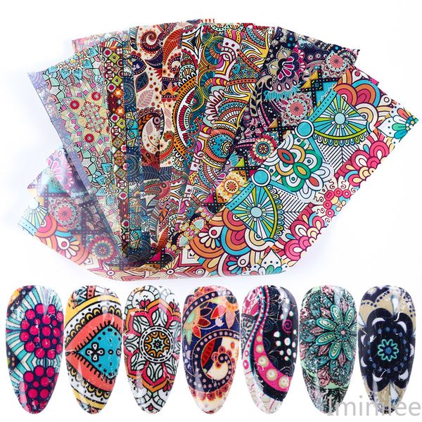 

16pcs/lot colorful nail foil set retro flowers nail art transfer sticker mixed geometry adhesive decals decoration manicure, Black