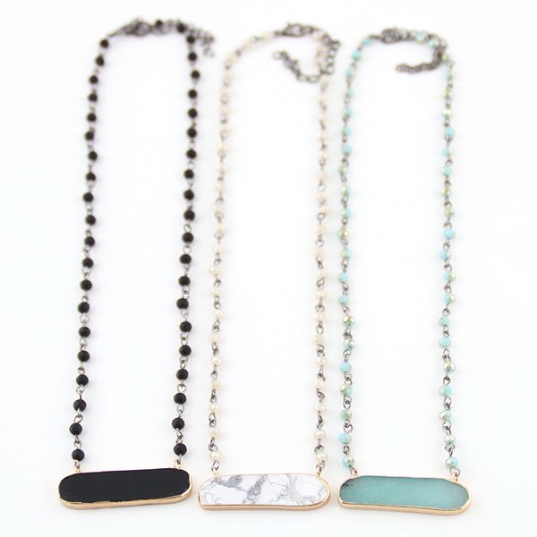 

fashion jewelry 4mm glass rosary link & chain stone pendant necklaces for women ethnic necklace, Silver