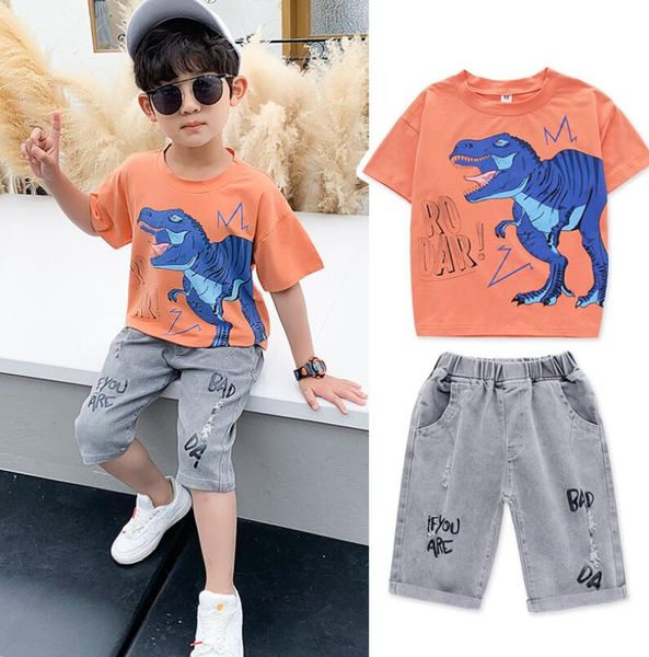 

ins children's 2020 summer new children's korean set boy's fashion cartoon cartoon cartoon t-shirt and jeans two-piece set, White