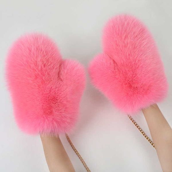 

jkp autumn and winter real fur gloves female sling plus velvet thick plush gloves natural fur, Blue;gray