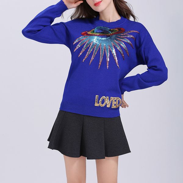 

autumn & winter women's sweater designer new streetwear fashion round neck sweater star letter sequin embroidery sweater beige black bl, White;black