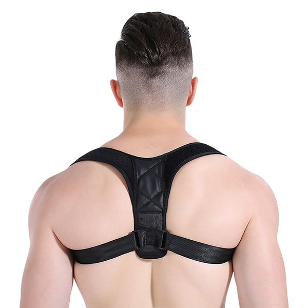 

men back shoulder posture correction adjustable sports safety back support corset spine support belt posture corrector, Black;blue