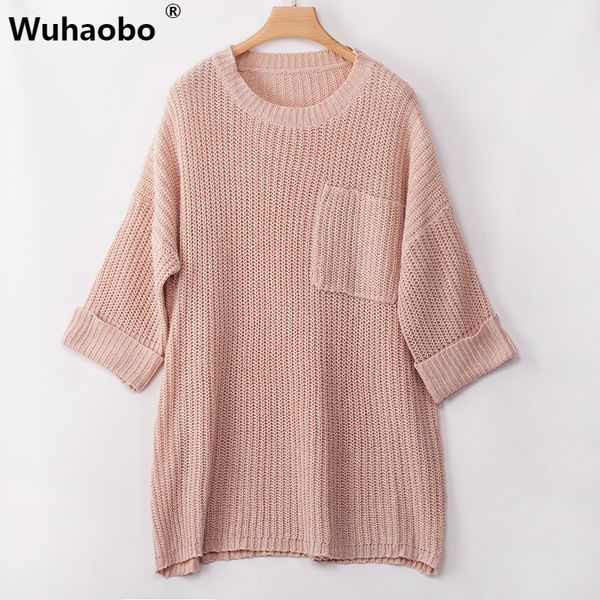 

wuhaobo long knitted sweater women pullovers 2019 autumn winter off shoulder loose sweater ladies jumper, White;black