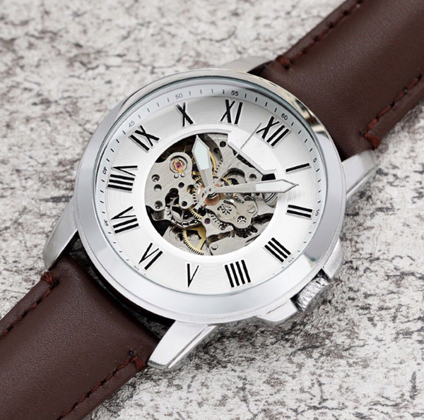 

мода часы кожа tourbillon часы автоматические мужские наручные часы мужские механические часы стали relogio часы мужчина для, Slivery;brown